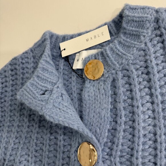 Mable Cozy Blue Gold Buttoned Cardigan NWT, Size M - Picture 11 of 14